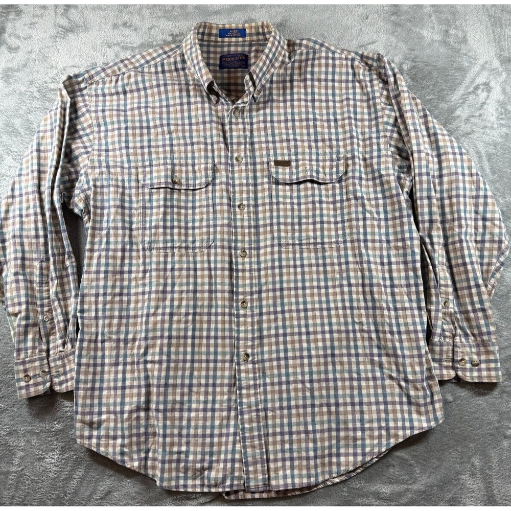 Pendleton Mens XL Shirt Cotton Gray Button Up Plaid